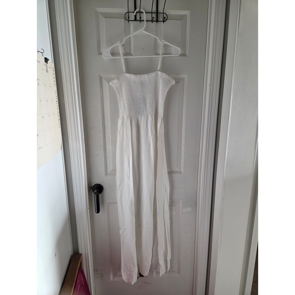 Aigeman White Smocked Maxi Dress Spaghetti Strap Summer Sundress XL
